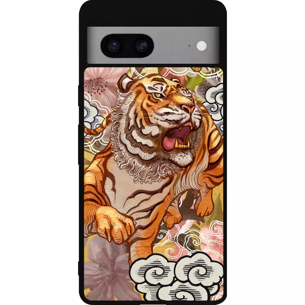 Coque Google Pixel 7a - Silicone rigide noir Spring 23 japanese tiger