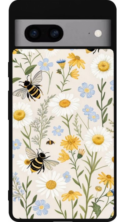 Google Pixel 7a Case Hülle - Silikon schwarz Pattern bees Spring 2026
