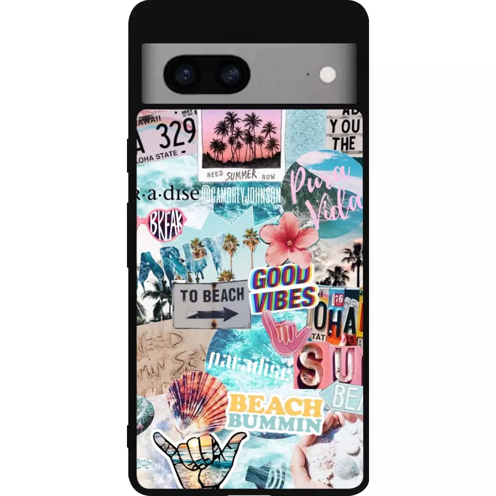 Coque Google Pixel 7a - Silicone rigide noir Summer 20 collage