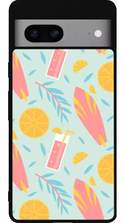 Coque Google Pixel 7a - Silicone rigide noir Summer 2025 Pattern citron
