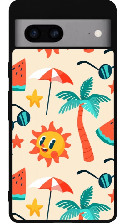 Google Pixel 7a Case Hülle - Silikon schwarz Summer 2025 Pattern soleil