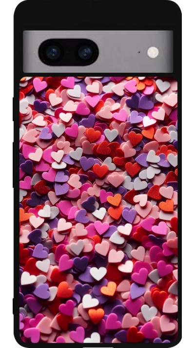 Google Pixel 7a Case Hülle - Silikon schwarz Valentin 2025 Konfetti