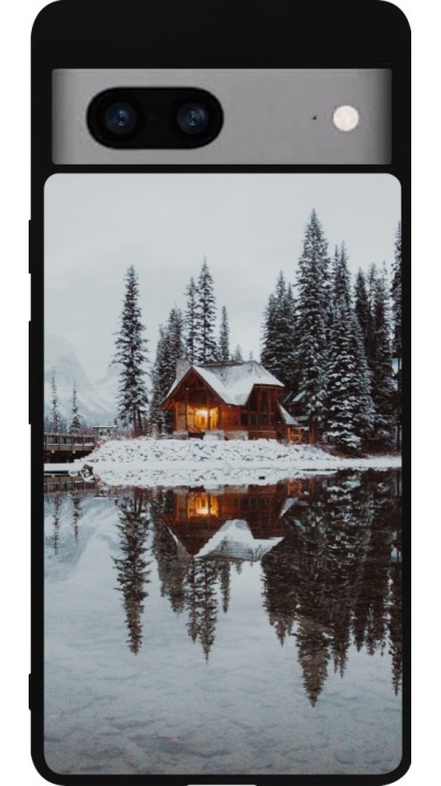 Google Pixel 7a Case Hülle - Silikon schwarz Winter 25 Winter house forest afternoon