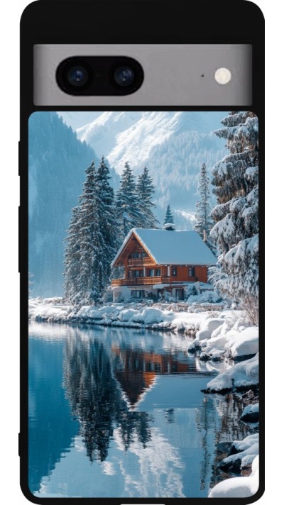Google Pixel 7a Case Hülle - Silikon schwarz Winter 25 Winter house forest day