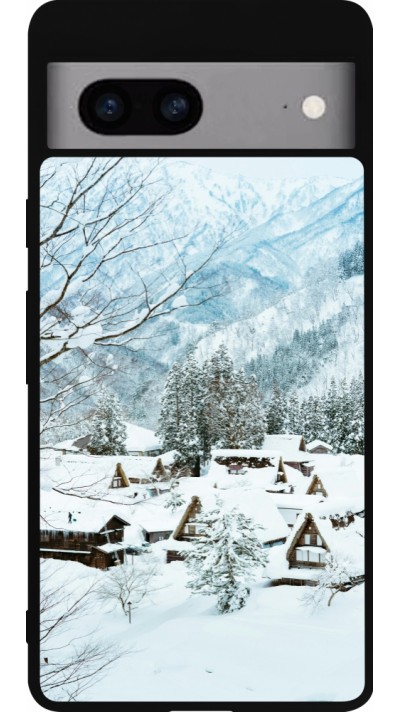 Google Pixel 7a Case Hülle - Silikon schwarz Winter 25 Winter snowy landscape