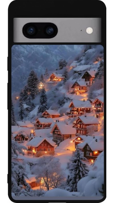 Google Pixel 7a Case Hülle - Silikon schwarz Winter 25 Winter snowy village