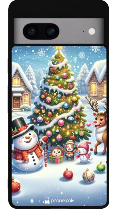 Google Pixel 7a Case Hülle - Silikon schwarz Weihnachten 2023 Schneemann und Tannenbaum Google Pixel 7a Case Hülle - Silikon schwarz Weihnachten 2023 Schneemann und Tannenbaum