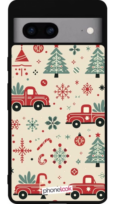 Google Pixel 7a Case Hülle - Silikon schwarz Weihnachten 2024 Lkw Tanne