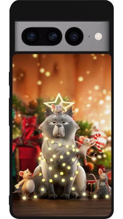 Google Pixel 7 Pro Case Hülle - Silikon schwarz Christmas 25 Xmas Cat