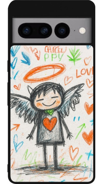 Coque Google Pixel 7 Pro - Silicone rigide noir Little Angel Sketch Love