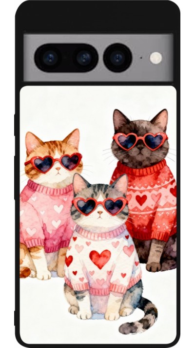 Coque Google Pixel 7 Pro - Silicone rigide noir Saint Valentines Day 26 Cat Love