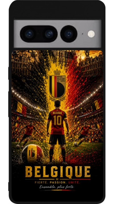 Coque Google Pixel 7 Pro - Silicone rigide noir Football Belgique splash 2026