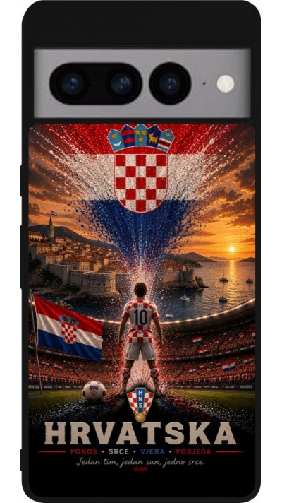 Coque Google Pixel 7 Pro - Silicone rigide noir Football Croatie splash 2026