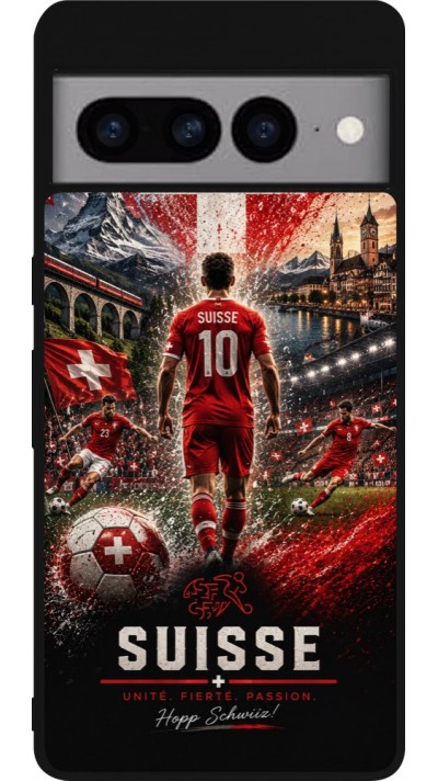 Coque Google Pixel 7 Pro - Silicone rigide noir Football Suisse splash 2026