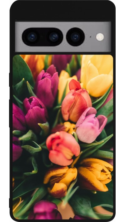Coque Google Pixel 7 Pro - Silicone rigide noir Bouquet of tulips Spring 2026