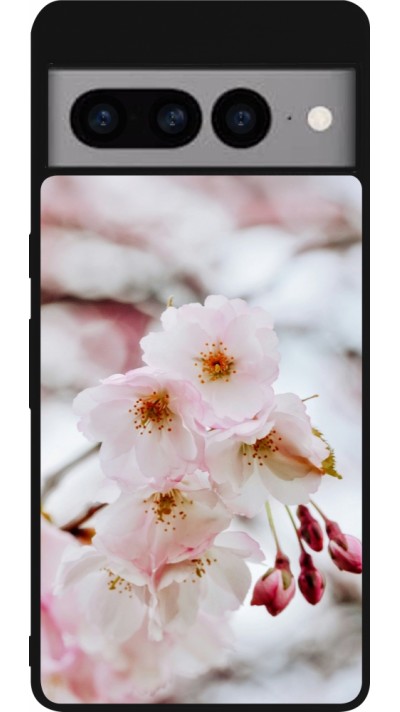 Coque Google Pixel 7 Pro - Silicone rigide noir Cherry tree Spring 2026