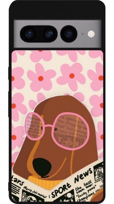 Coque Google Pixel 7 Pro - Silicone rigide noir Dog with newspaper Spring 2026