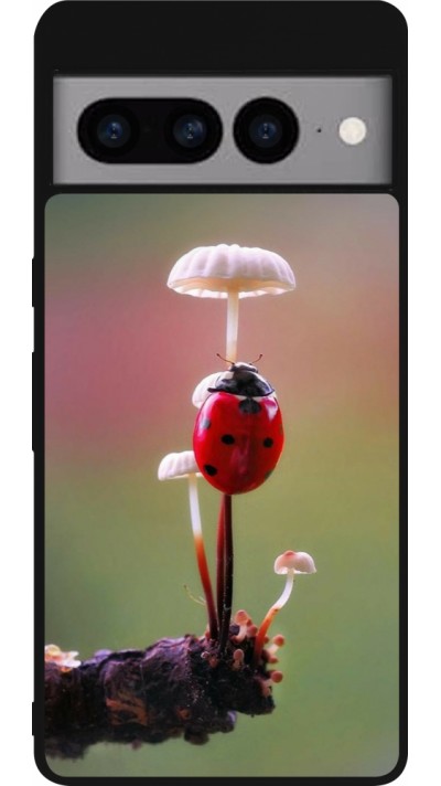 Coque Google Pixel 7 Pro - Silicone rigide noir Ladybird on a mushroom Spring 2026