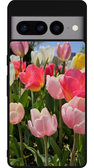 Coque Google Pixel 7 Pro - Silicone rigide noir Tulips Spring 2026