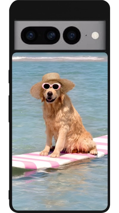 Google Pixel 7 Pro Case Hülle - Silikon schwarz Summer Dog on Paddle