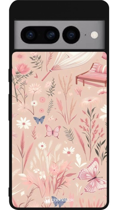 Google Pixel 7 Pro Case Hülle - Silikon schwarz Sommer Pastellmuster