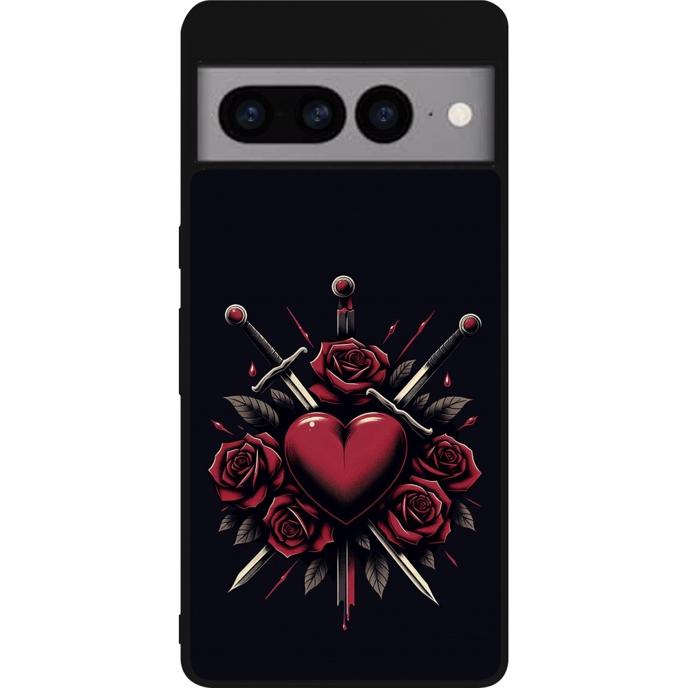 Coque Google Pixel 7 Pro - Silicone rigide noir Valentine 2024 gothic love