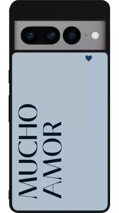 Coque Google Pixel 7 Pro - Silicone rigide noir Valentine 2024 mucho amor azul