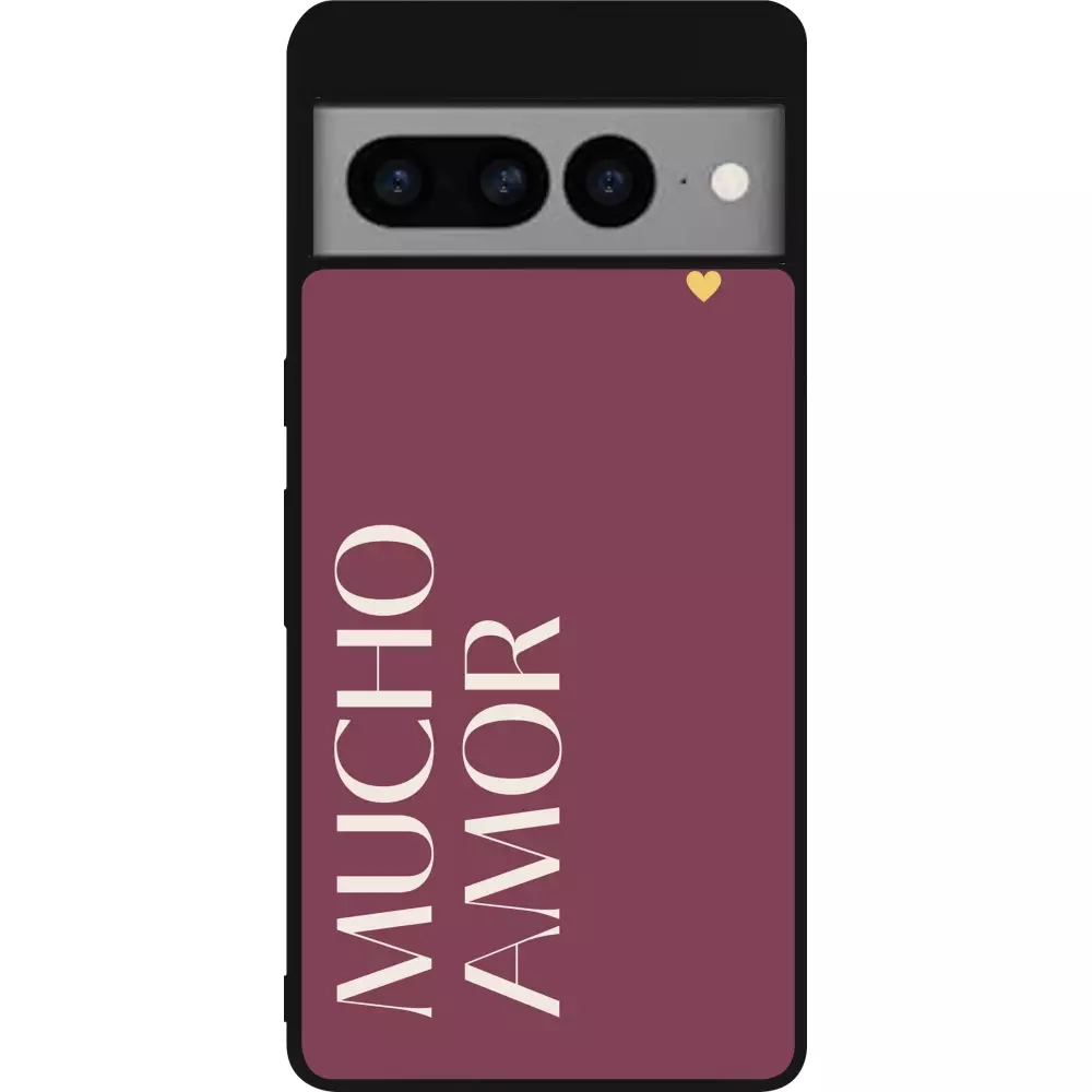 Coque Google Pixel 7 Pro - Silicone rigide noir Valentine 2024 mucho amor rosado