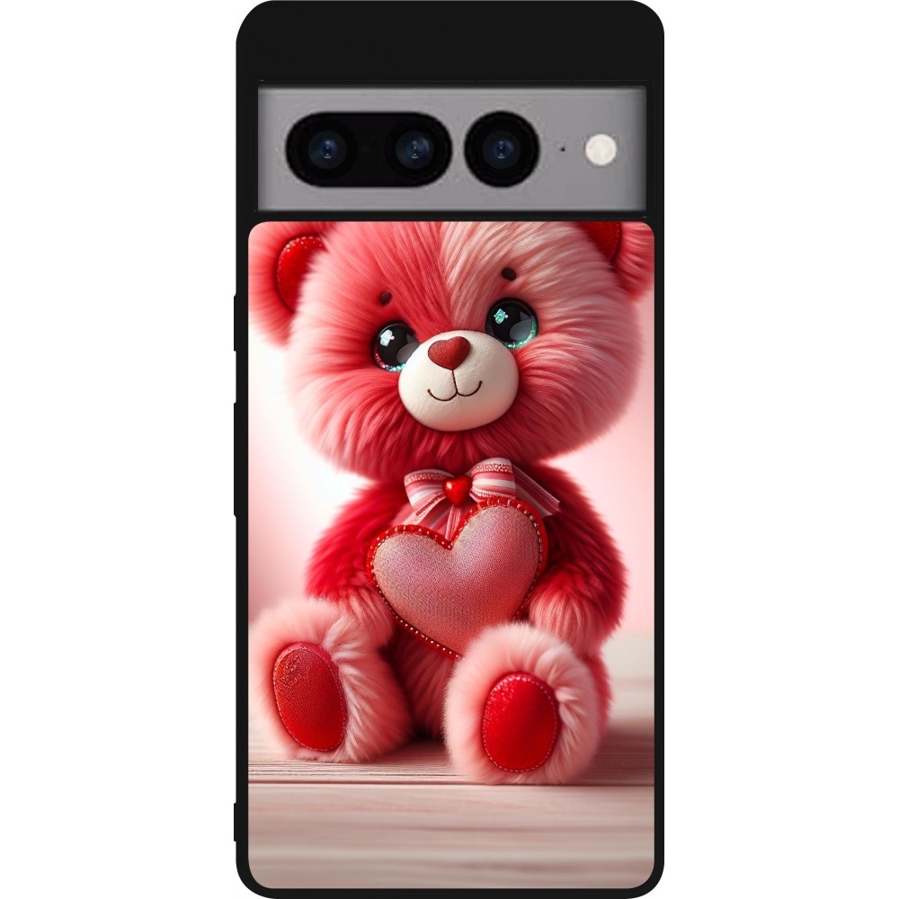 Google Pixel 7 Pro Case Hülle - Silikon schwarz Valentin 2024 Rosaroter Teddybär