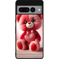 Google Pixel 7 Pro Case Hülle - Silikon schwarz Valentin 2024 Rosaroter Teddybär