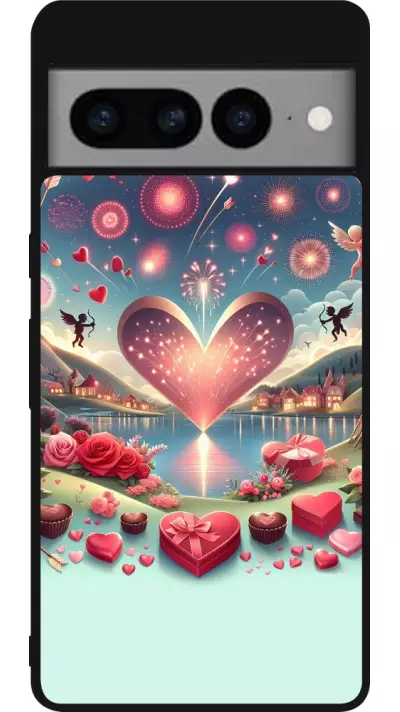 Coque Google Pixel 7 Pro - Silicone rigide noir Valentine 2025 Chic