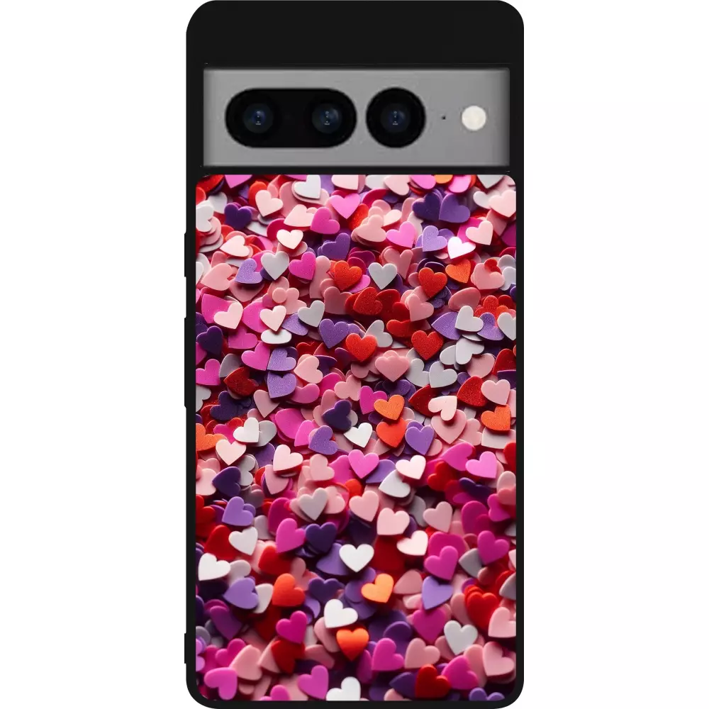 Coque Google Pixel 7 Pro - Silicone rigide noir Valentine 2025 Confetti