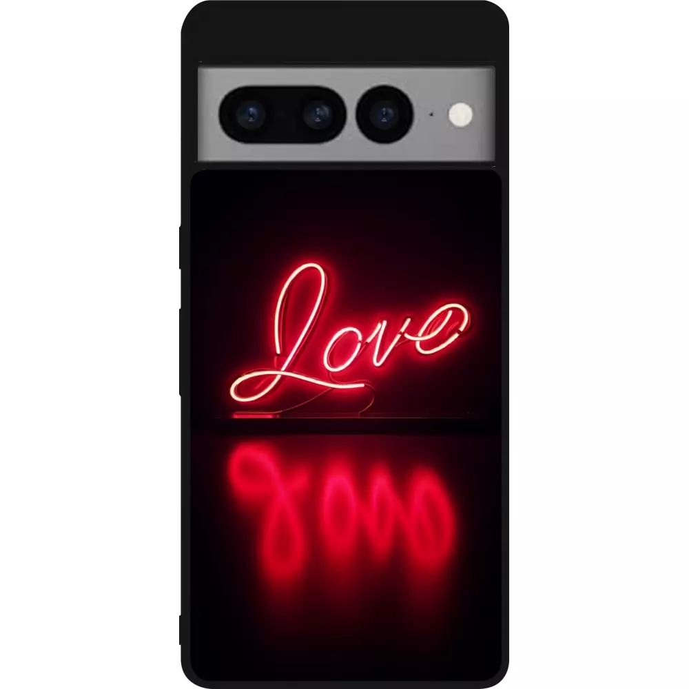 Coque Google Pixel 7 Pro - Silicone rigide noir Valentine 2025 Neon Love