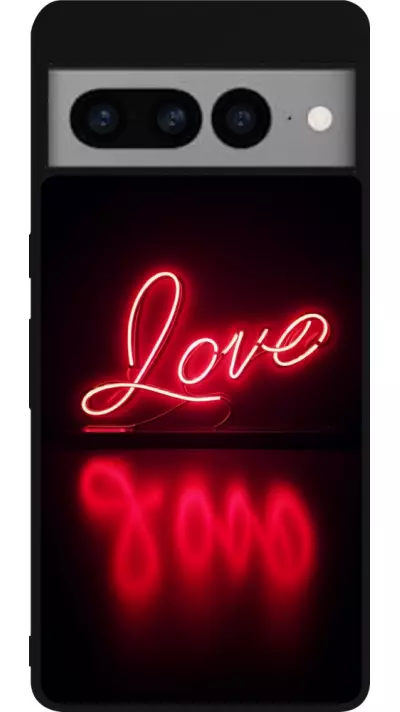 Coque Google Pixel 7 Pro - Silicone rigide noir Valentine 2025 Neon Love