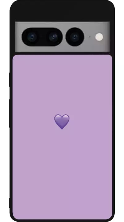 Coque Google Pixel 7 Pro - Silicone rigide noir Valentine 2023 purpule single heart