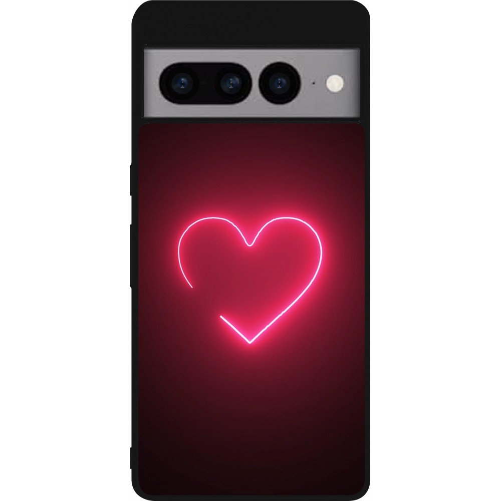 Coque Google Pixel 7 Pro - Silicone rigide noir Valentine 2023 single neon heart