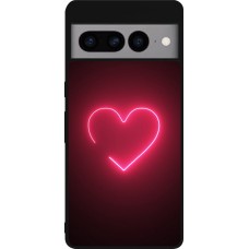Coque Google Pixel 7 Pro - Silicone rigide noir Valentine 2023 single neon heart