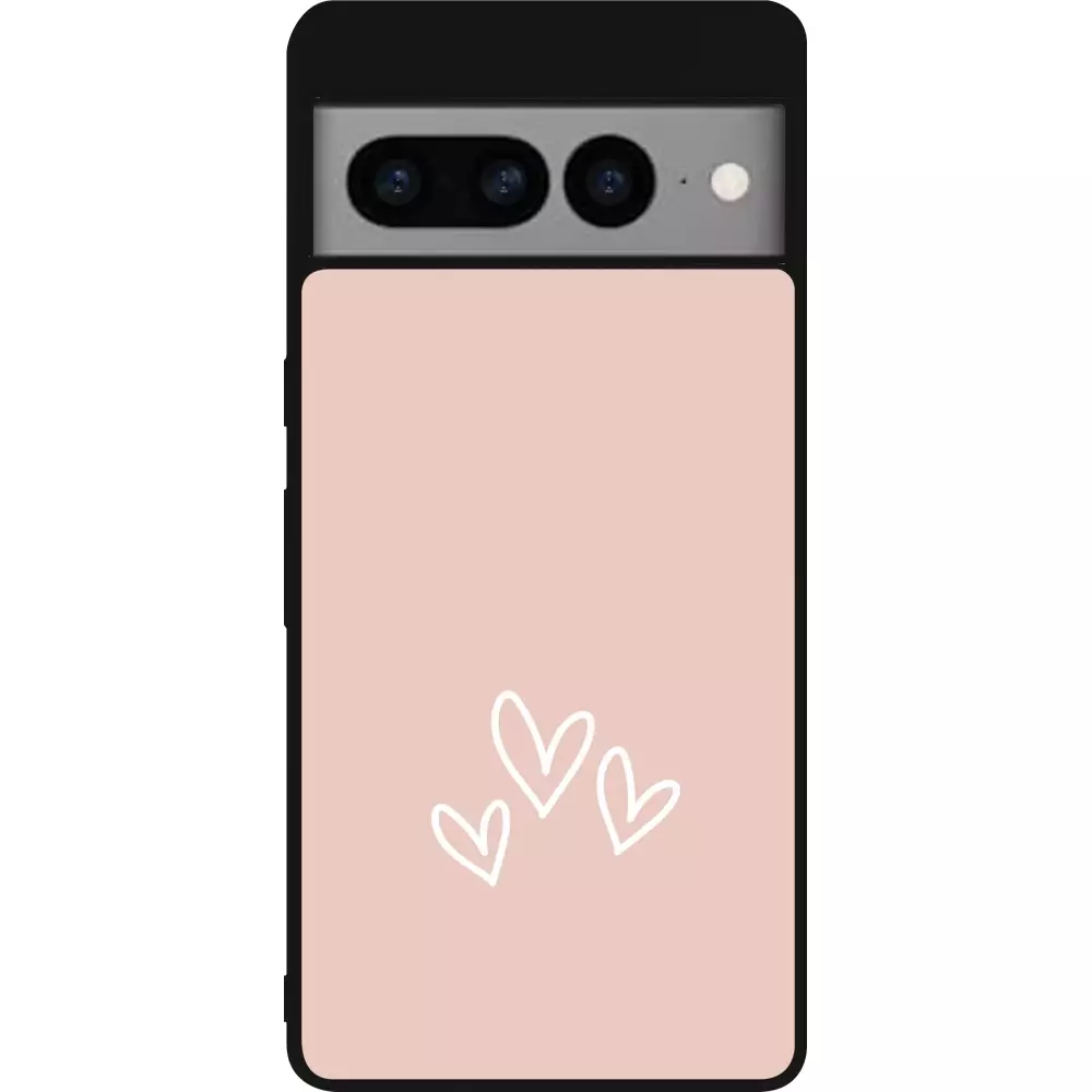 Coque Google Pixel 7 Pro - Silicone rigide noir Valentine 2023 three minimalist hearts