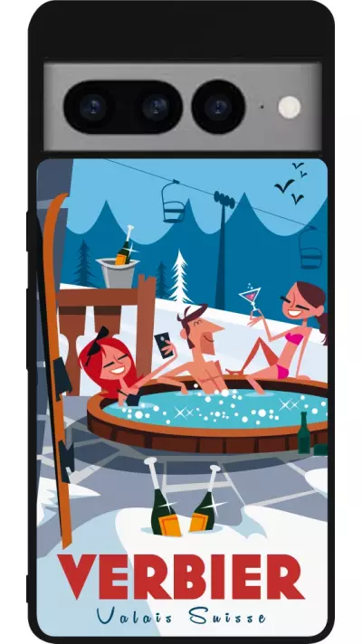 Coque Google Pixel 7 Pro - Silicone rigide noir Verbier Mountain Jacuzzi