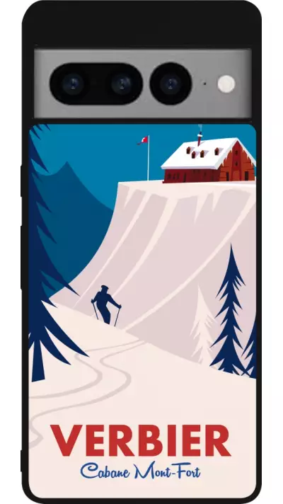 Coque Google Pixel 7 Pro - Silicone rigide noir Verbier Cabane Mont-Fort