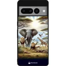 Coque Google Pixel 7 Pro - Silicone rigide noir Vie sauvage africaine
