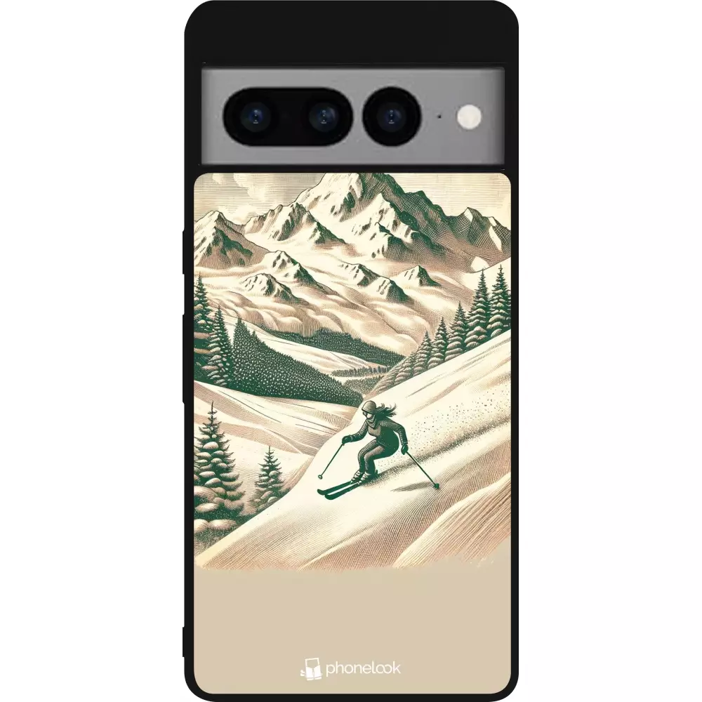 Coque Google Pixel 7 Pro - Silicone rigide noir Vintage Ski Mountain