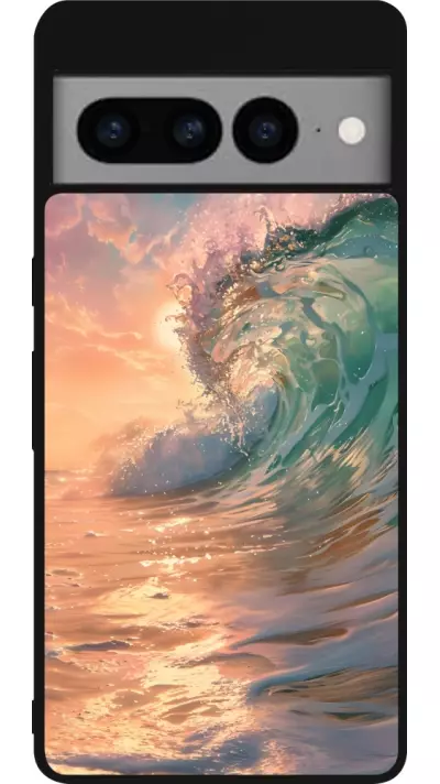 Coque Google Pixel 7 Pro - Silicone rigide noir Wave Sunset
