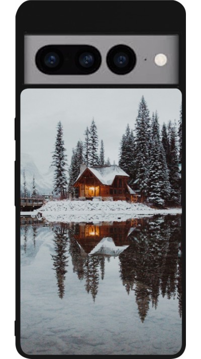 Google Pixel 7 Pro Case Hülle - Silikon schwarz Winter 25 Winter house forest afternoon