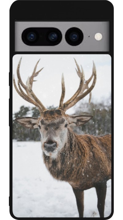 Google Pixel 7 Pro Case Hülle - Silikon schwarz Winter 25 Winter reindeer