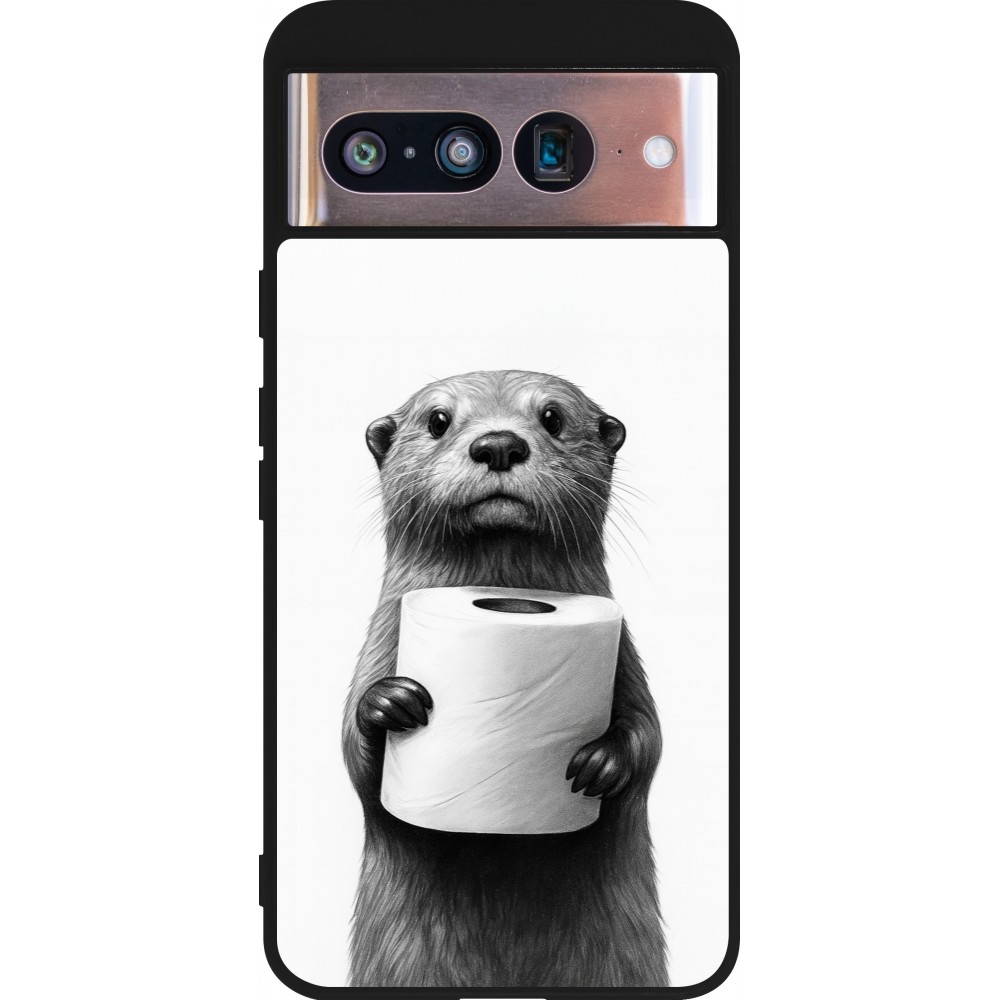 Coque Google Pixel 8 - Silicone rigide noir Loutre papier de toilette