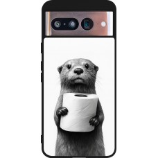 Coque Google Pixel 8 - Silicone rigide noir Loutre papier de toilette