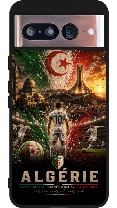 Coque Google Pixel 8 - Silicone rigide noir Football Algérie splash 2026