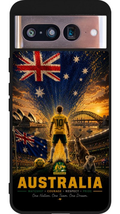 Coque Google Pixel 8 - Silicone rigide noir Football Australie splash 2026