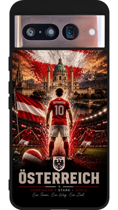 Coque Google Pixel 8 - Silicone rigide noir Football Autriche splash 2026